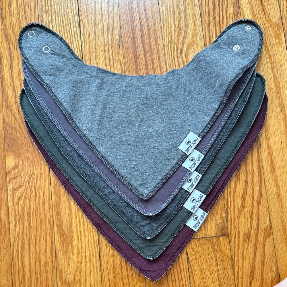 Diaper Squad Set of 5 Gray and Purple Bandana Bibs